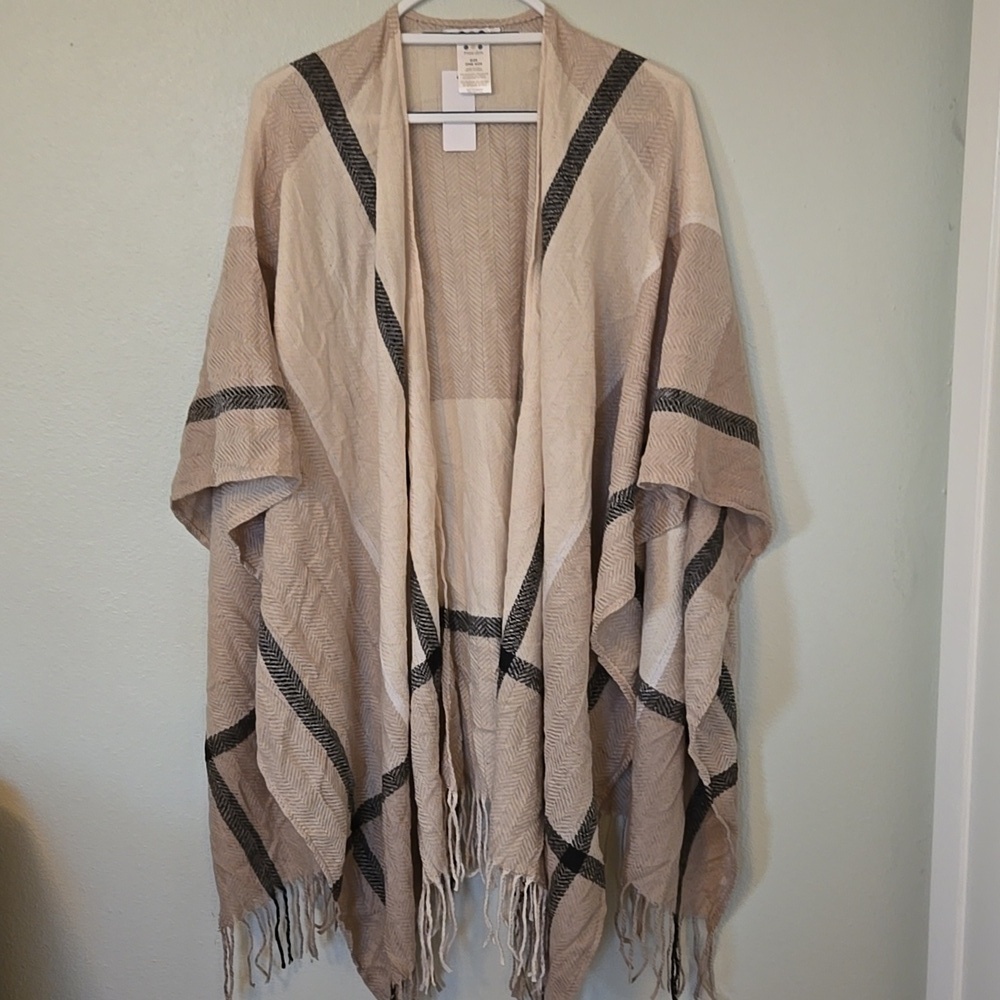 Three Dots | Tan Plaid Cashmere/Wool Blend Shawl Throw NWT - Picture 3 of 7